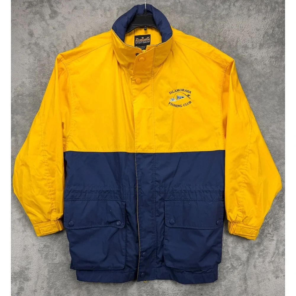 Auburn Sportswear Mens Hooded Jacket XL Yellow/Navy Islamorada Fishing Club Logo